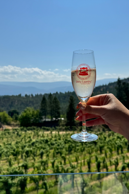 Dirty Laundry sparkling wine with a view in Summerland British Columbia